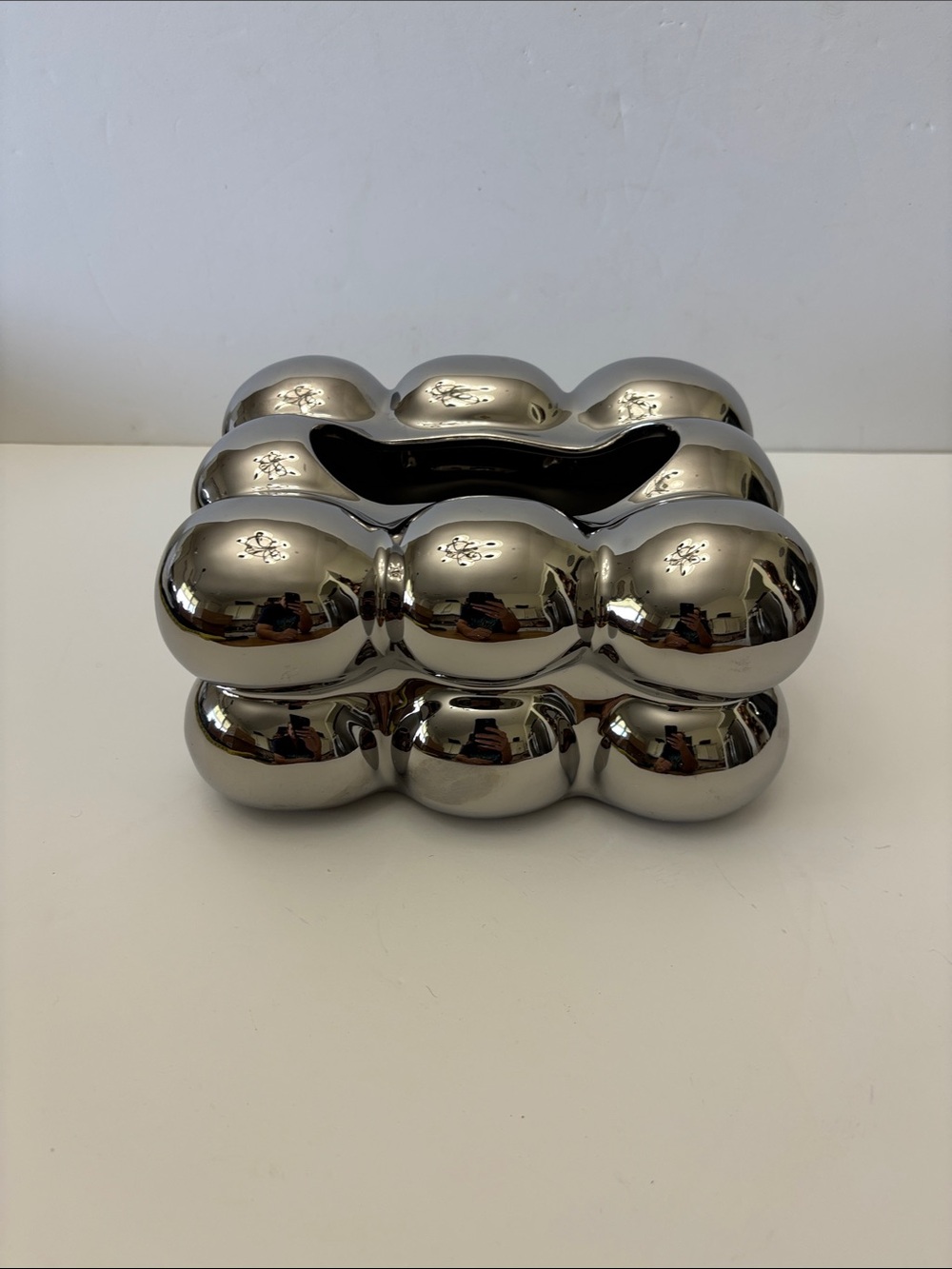 Modern Reflective Ceramic Bubble Tissue Box Cover - Silver